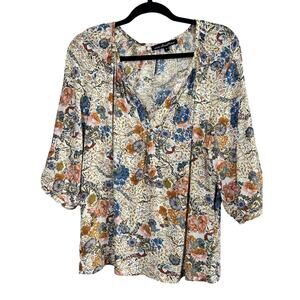 Ava Christine Women’s Top Artsy Bohemian Voile Rayon Flowy Gypsy V-Neck Medium